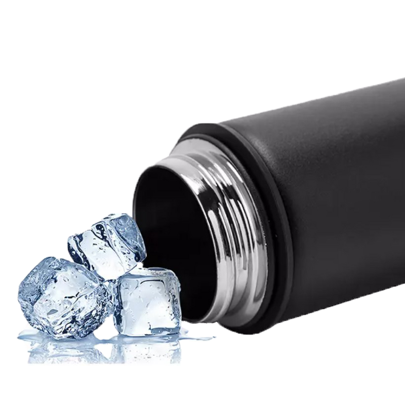 Eiswürfel werden durch die weite Öffnung in eine PARATITO Edelstahl-Bottle gefüllt