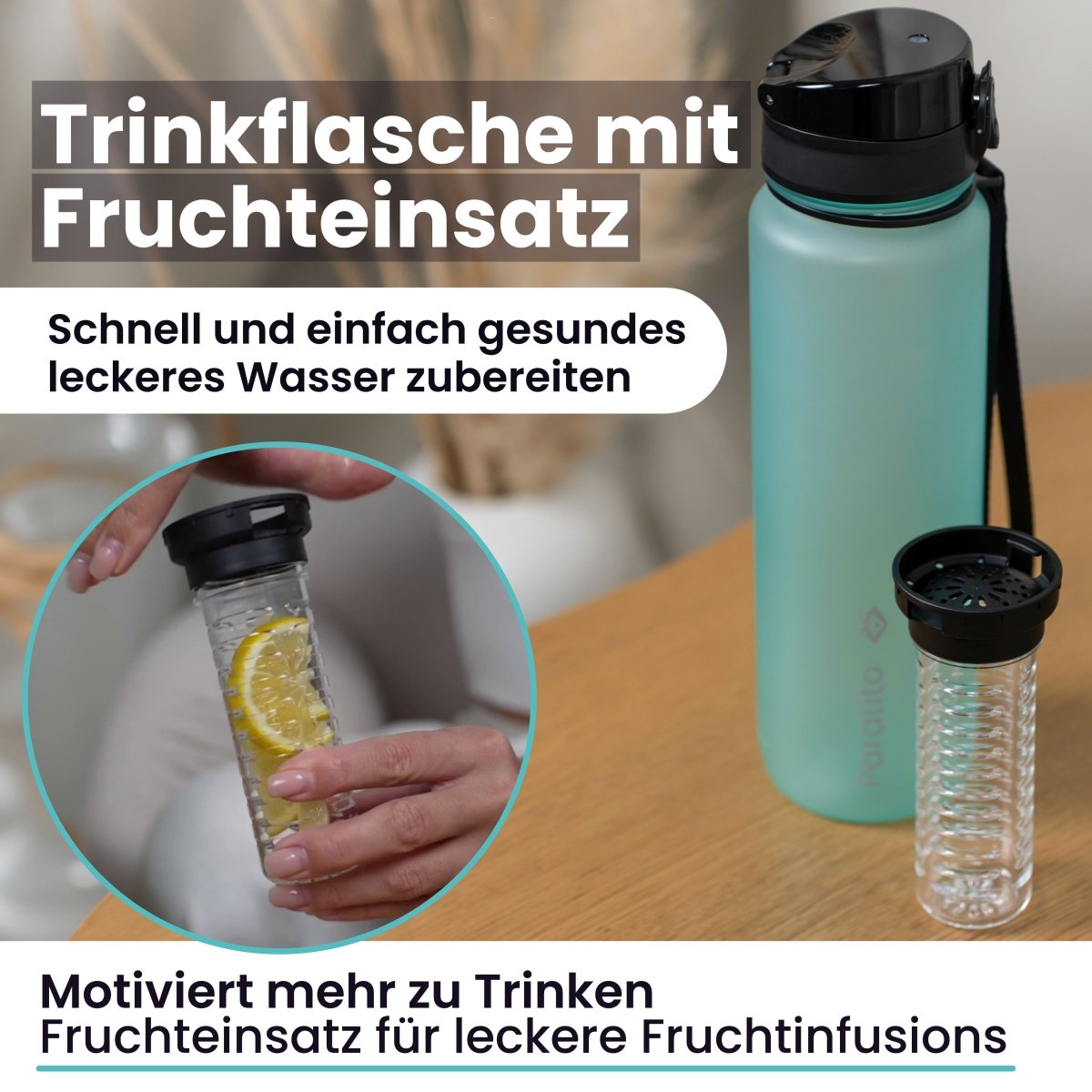 PARATITO Fox Bottle, BPA-freie Trinkflasche aus Tritan mit Fruchtsieb - Paratito