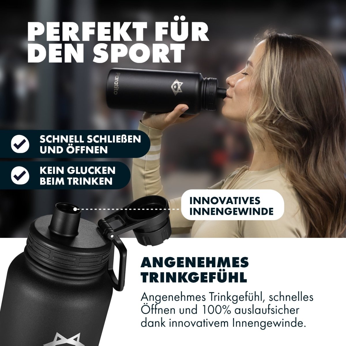 PARATITO Isolierflasche mit Sportverschluss für unterwegs