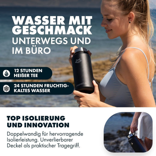 PARATITO Edelstahl-Trinkflasche mit herausnehmbarem Fruchteinsatz für Infused Water