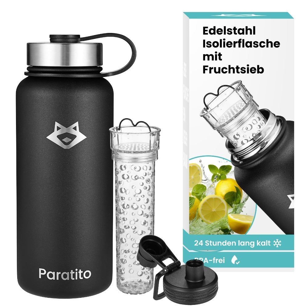 Thermoskanne mit Fruchtsieb und Sportverschluss, BPA - frei (Paratito Sommer Bundle) - Paratito
