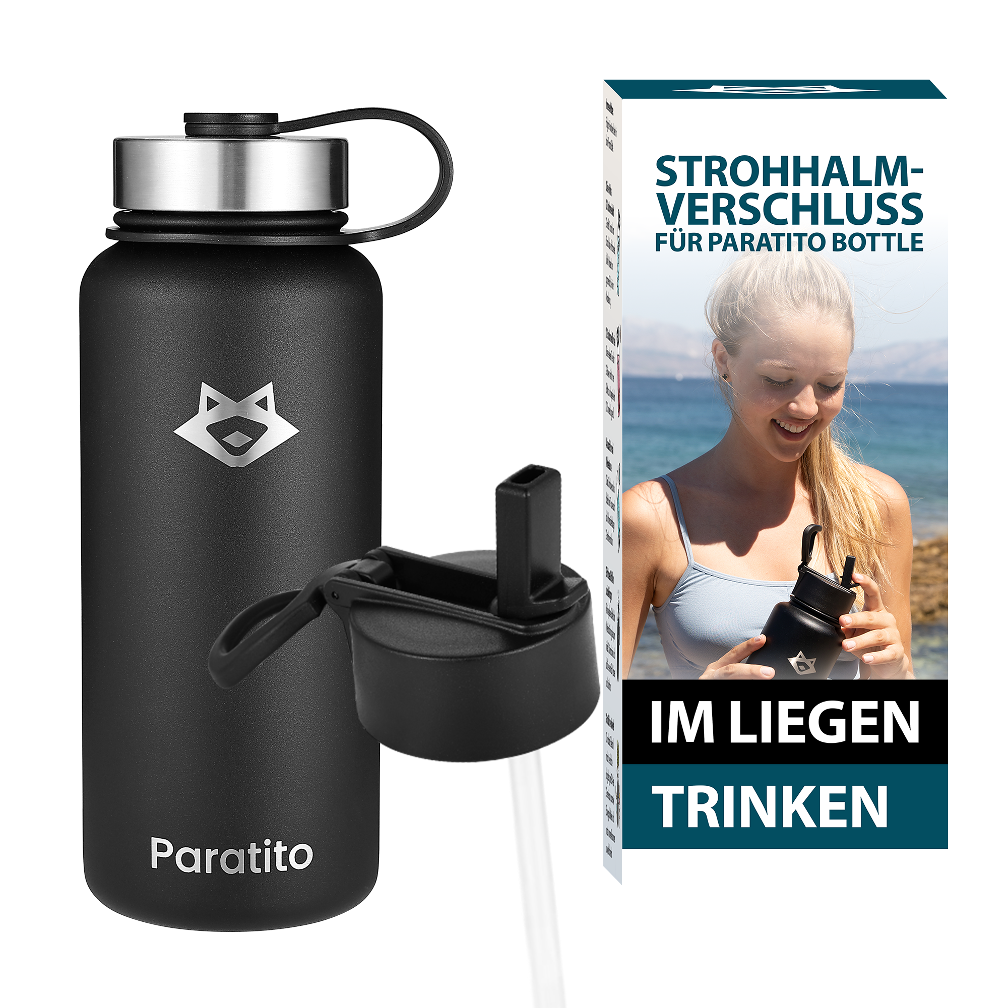 Thermosflasche mit Strohhalm-Aufsatz