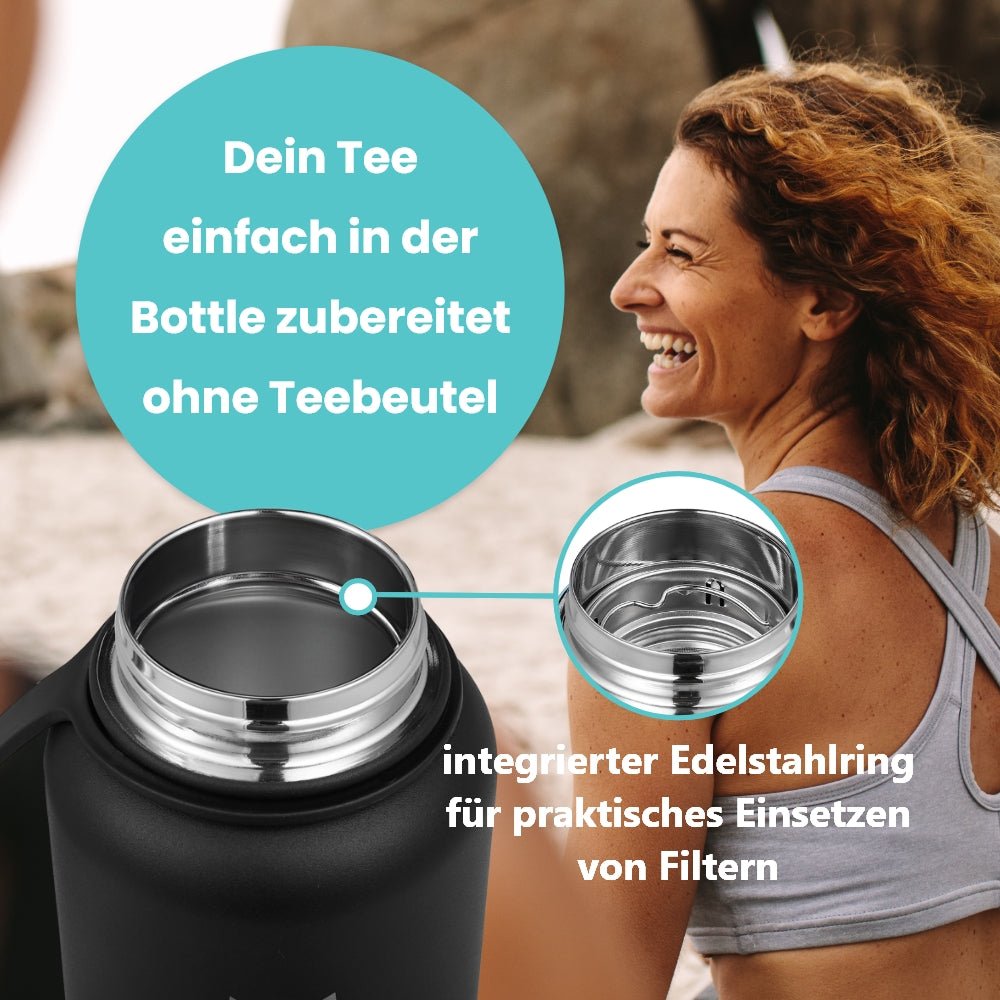 Hole mehr aus deiner Paratito Bottle. Im Flaschenhals befindet sich ein integrierter Stahlring. Hier kannst du einfach Tee- oder Fruchtfilter einsetzen.