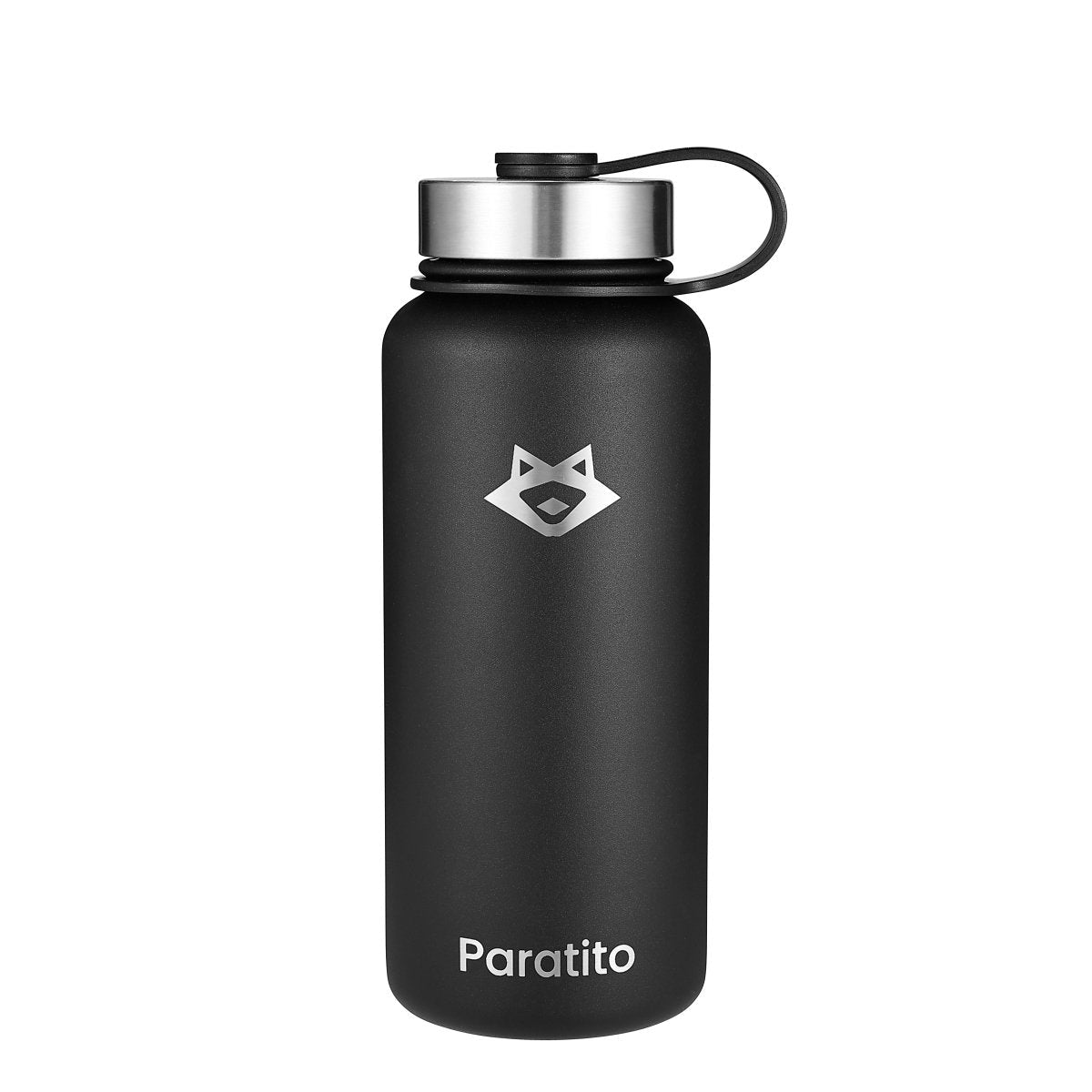 Paratito Bottle mit edler Pulverbeschichtung und Basic Cap aus Edelstahl in Matt-Schwarz