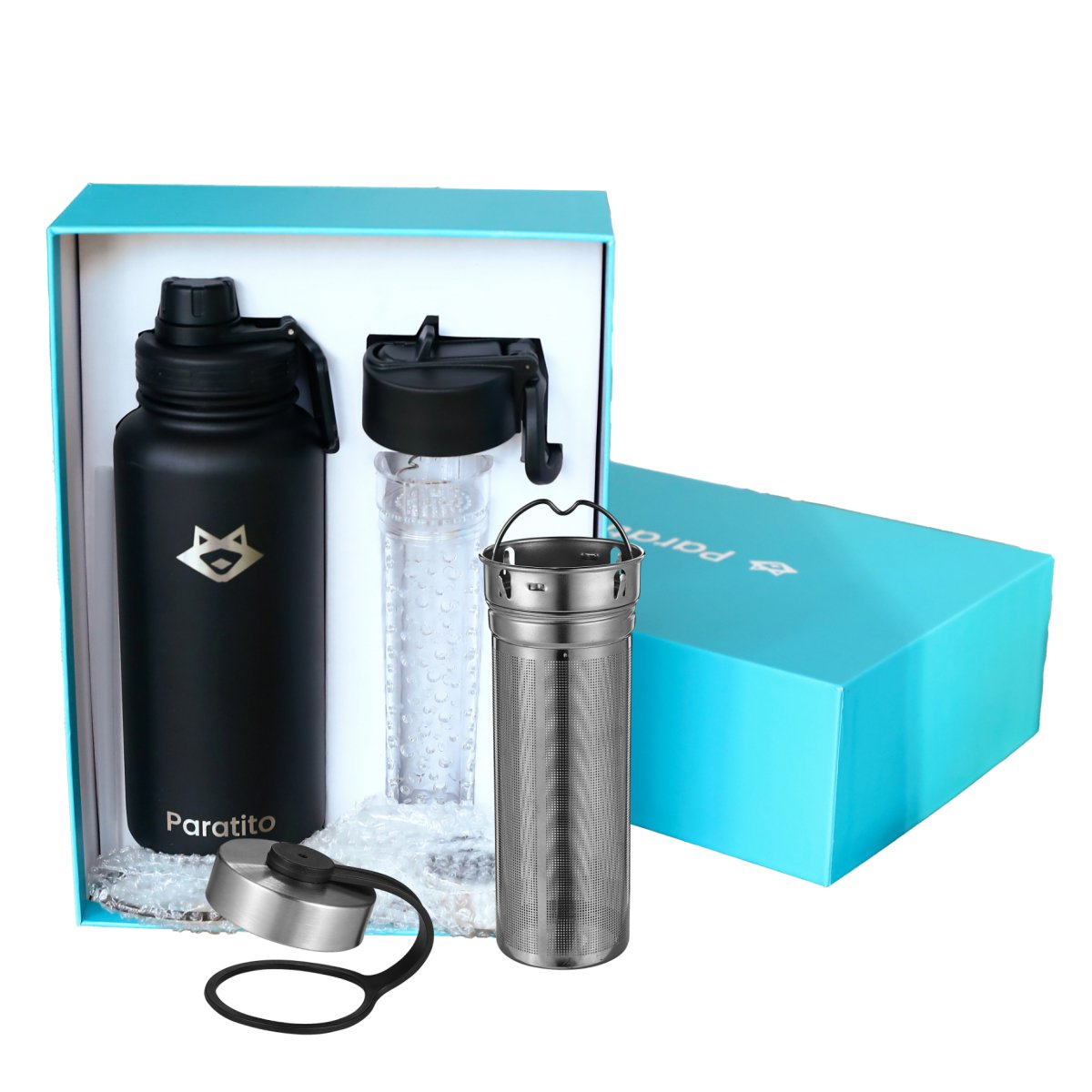 Paratito® Geschenkbox | Isolierflasche mit komplettem Zubehörset in wunderschöner Geschenkbox (excl. Bottle-Protector) - Paratito