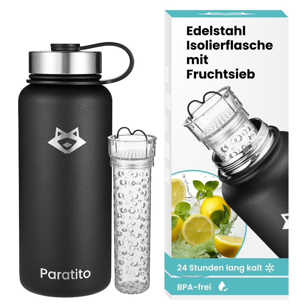 Edelstahl - Thermosflasche mit Fruchtsieb aus Tritan (Paratito Frucht Bundle) - Paratito