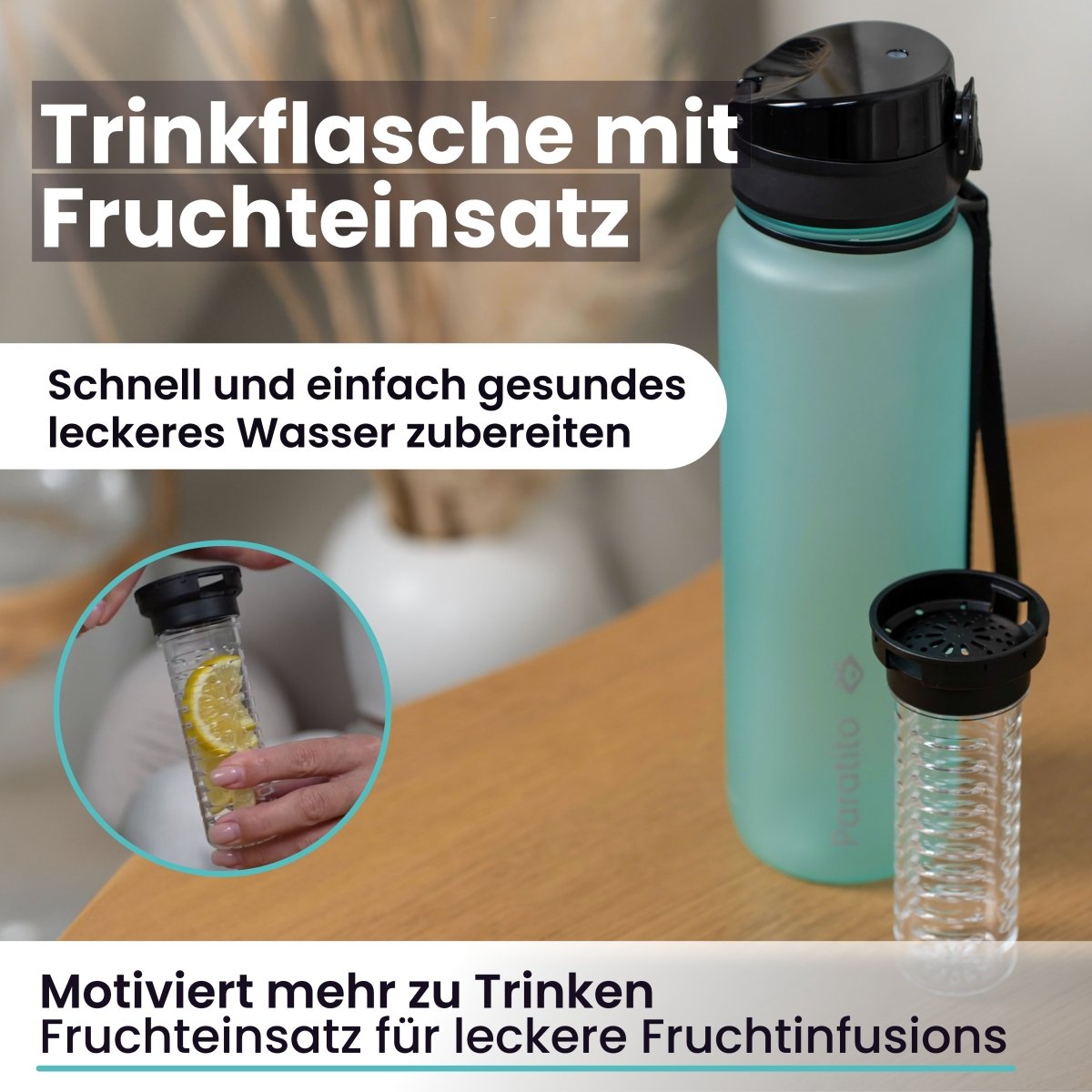 PARATITO Fox Bottle, BPA-freie Trinkflasche aus Tritan mit Fruchtsieb - Paratito