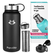 PARATITO Thermosflasche mit Edelstahl-Teesieb und Sport-Drehverschluss