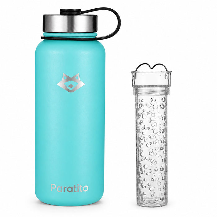PARATITO Edelstahl-Trinkflasche in Blau mit Fruchteinsatz für Infused Water