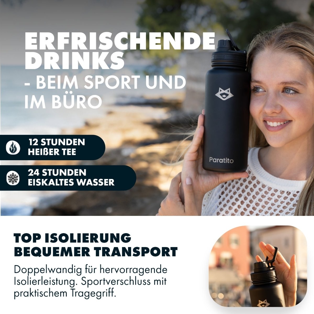 Thermosflasche mit Fruchteinsatz und Sportverschluss - Paratito